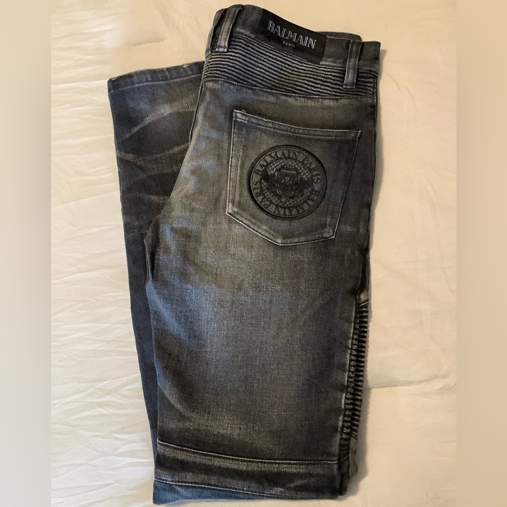Balmain Gray Skinny Jeans with Distressed Look